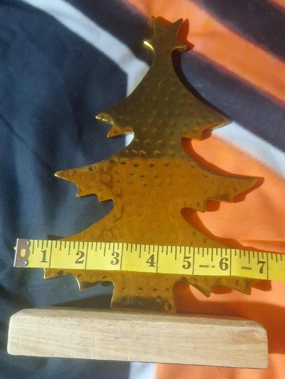 Gold Metal Christmas Tree Holiday Decor on Wood Base
